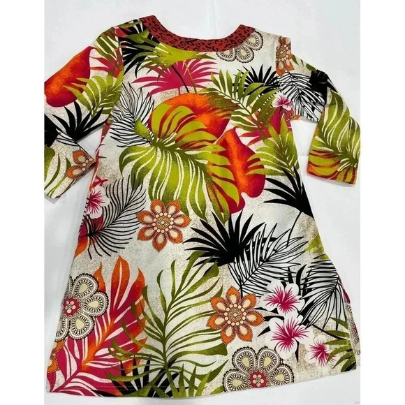 Joyous and Free SZ.M Tropical long line shirt with v neck and beading - Picture 2 of 5